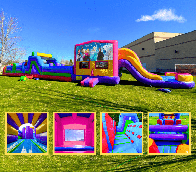 70ft Xtreme Pink Frozen Bounce & Slide Obstacle Madness